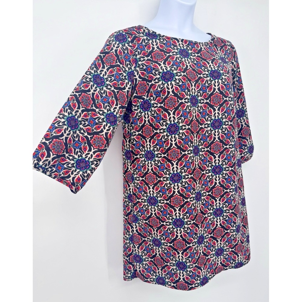 Old Navy L Floral Kaleidoscope Medallion Shift Dress 3/4 Sleeve Zip retro boho